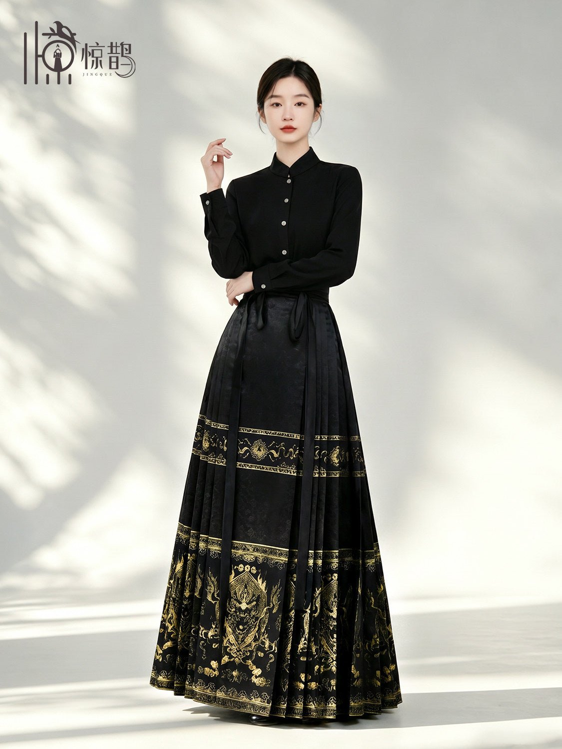 chinese modern hanfu women's black mamian skirt- Jianxi Hanfu