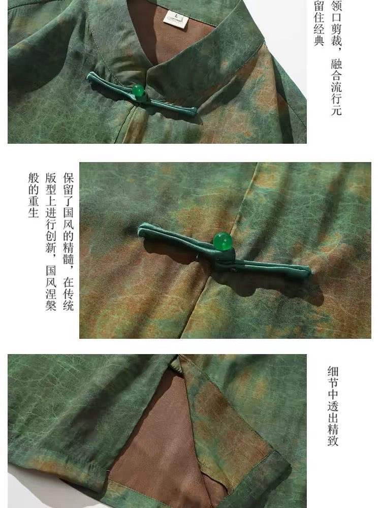 green tang suit chinese summer shirt-Jianxi Hanfu