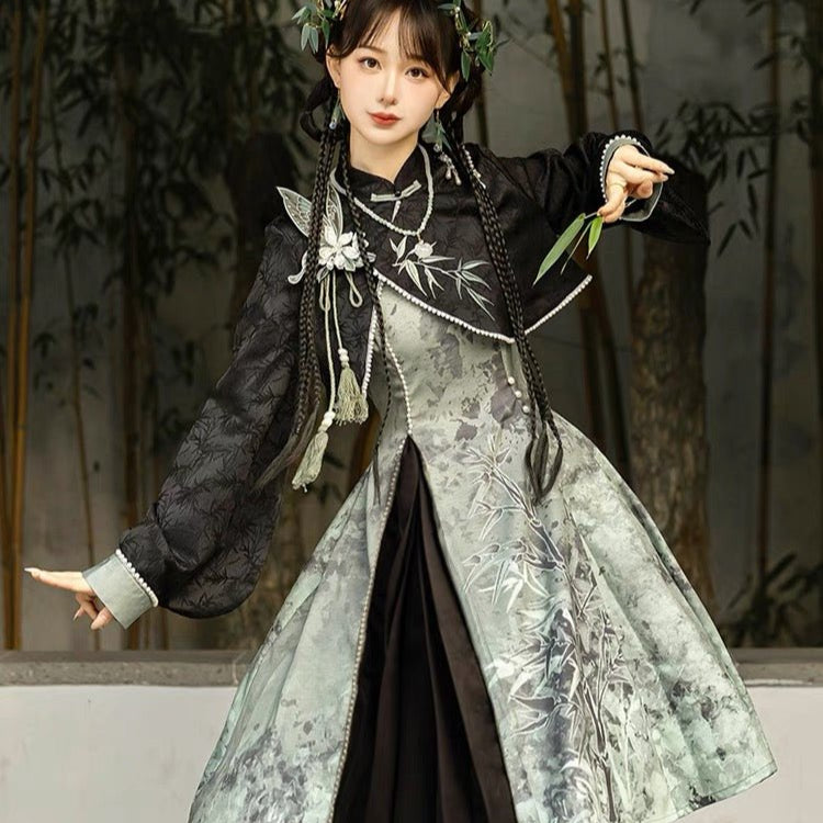 Qi Lolita JSK Bamboo Chinese Style Spring Summer Dress Modern Hanfu Qi Lolita JSK Bamboo Chinese Style Spring Summer Dress Modern Hanfu
