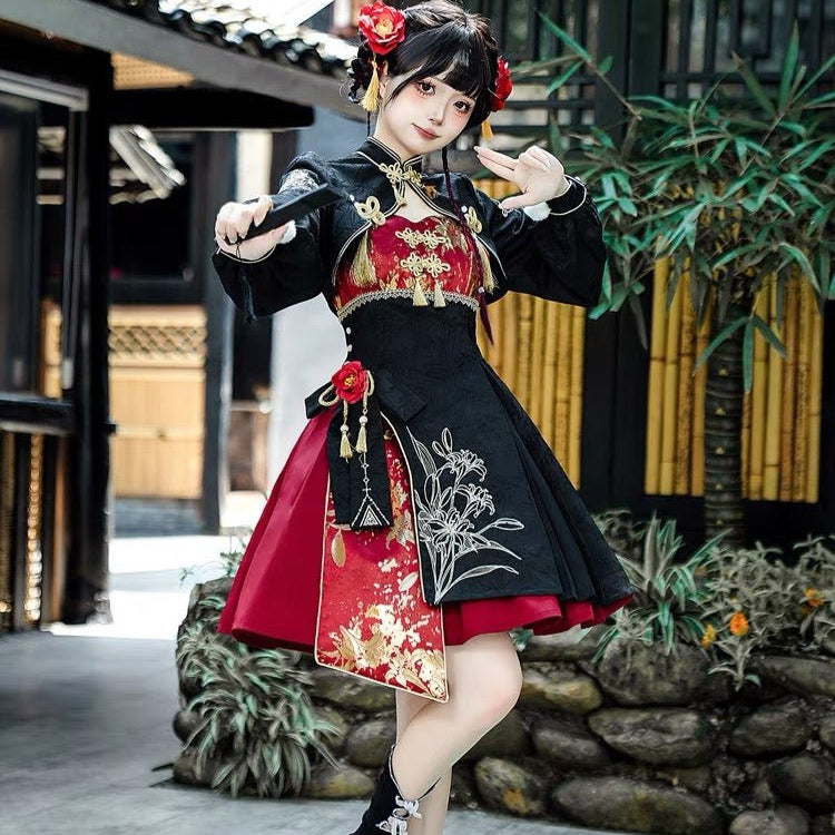 Qi Lolita JSK Set Chinese Style Spring Clothes Modern Hanfu Qi Lolita JSK Set Chinese Style Spring Clothes Modern Hanfu
