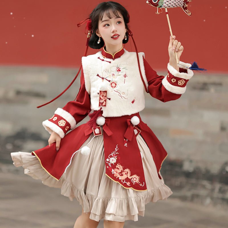 Red Qi Lolita winter Dress Chinese Style JSK Skirt Women's Clothes Red Qi Lolita winter Dress Chinese Style JSK Skirt Women's Clothes