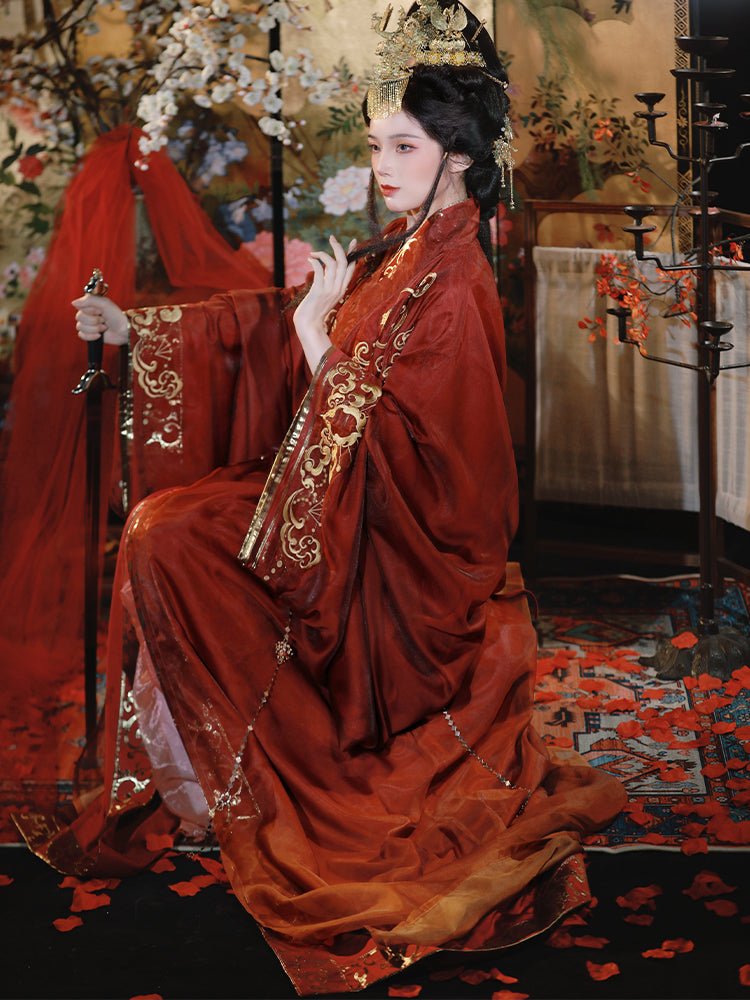 red qin han dynasties women's hanfu robe - Jianxi Hanfu