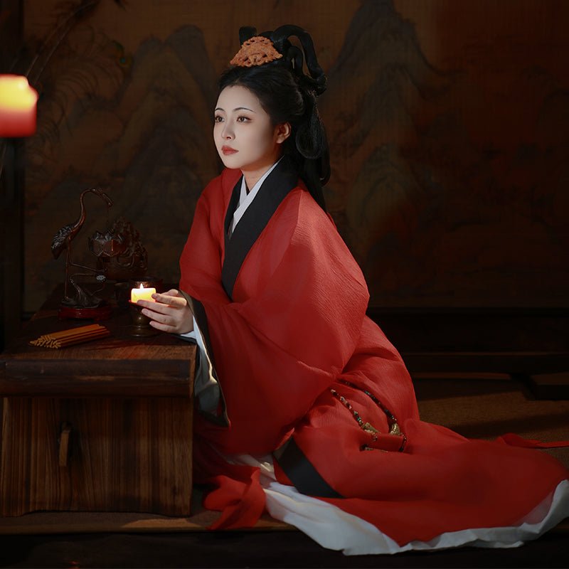 red robe Chinese warring state period women's summer robe-Jianxi Hanfu