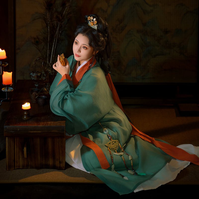 green robe Chinese warring state period women's summer robe-Jianxi Hanfu