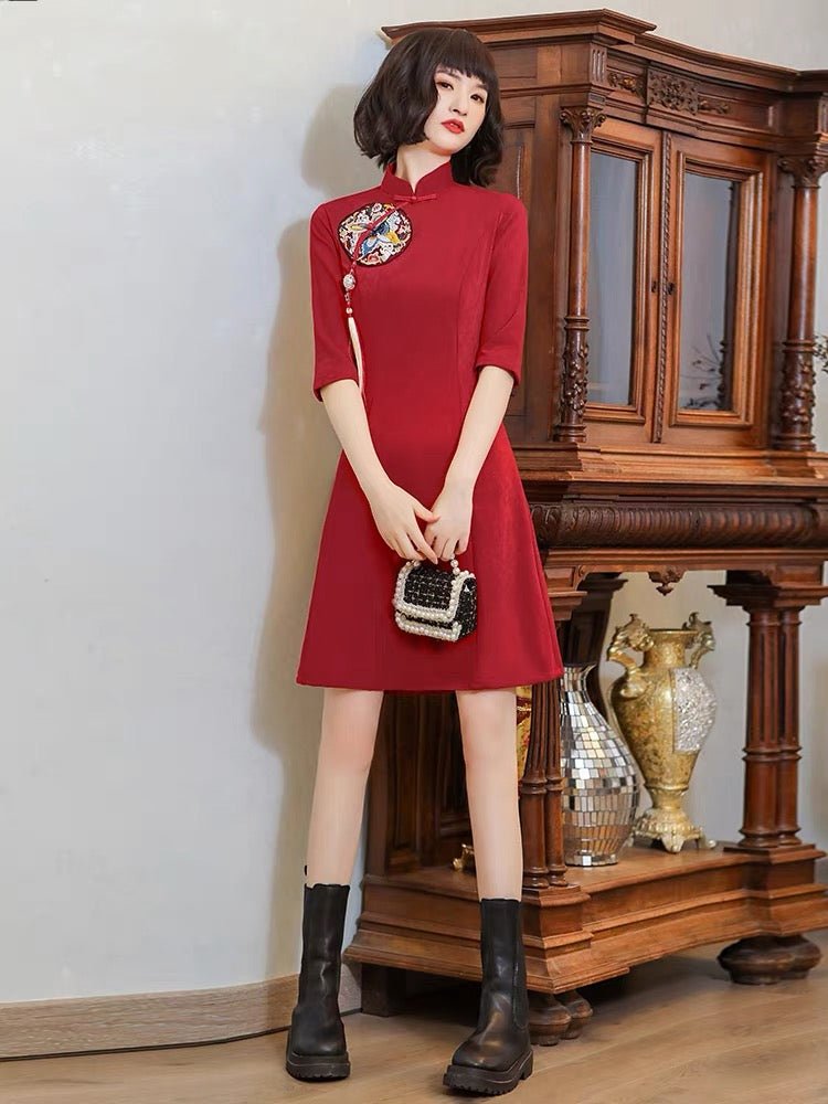 Red Qipao Cheongsam Dress - Jianxi Hanfu