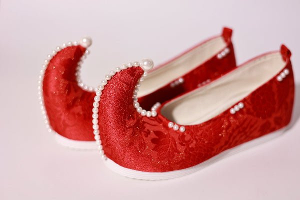 red wedding pearl shoes female shoes-Jianxi Hanfu