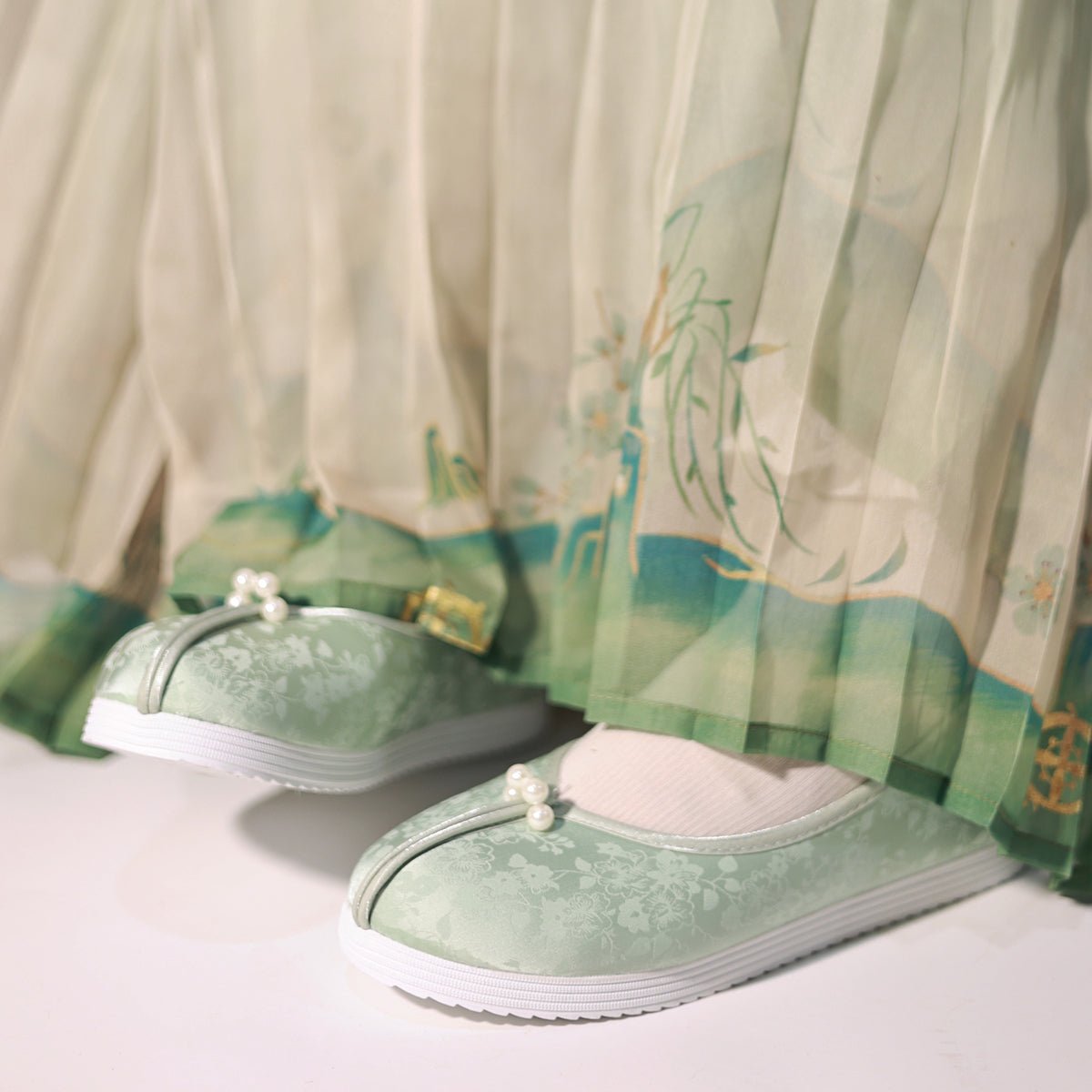 green tang dynasty hanfu women's shoes-Jianxi Hanfu