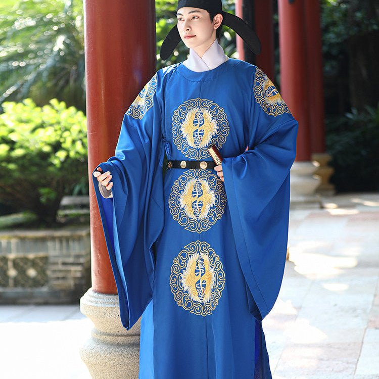 Tang Dynasty Men's Hanfu Blue Clothes Imperial Dragon Robe Clothes