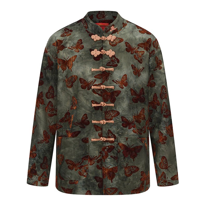 chinese tangsuit red butterfly tangzhuang green jacket-Jianxi Hanfu