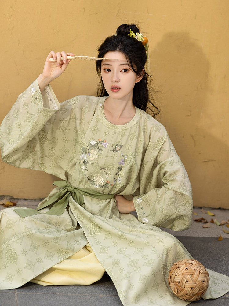 tang dynasty women's summer clothes green round collar robe - Jianxi Hanfu
