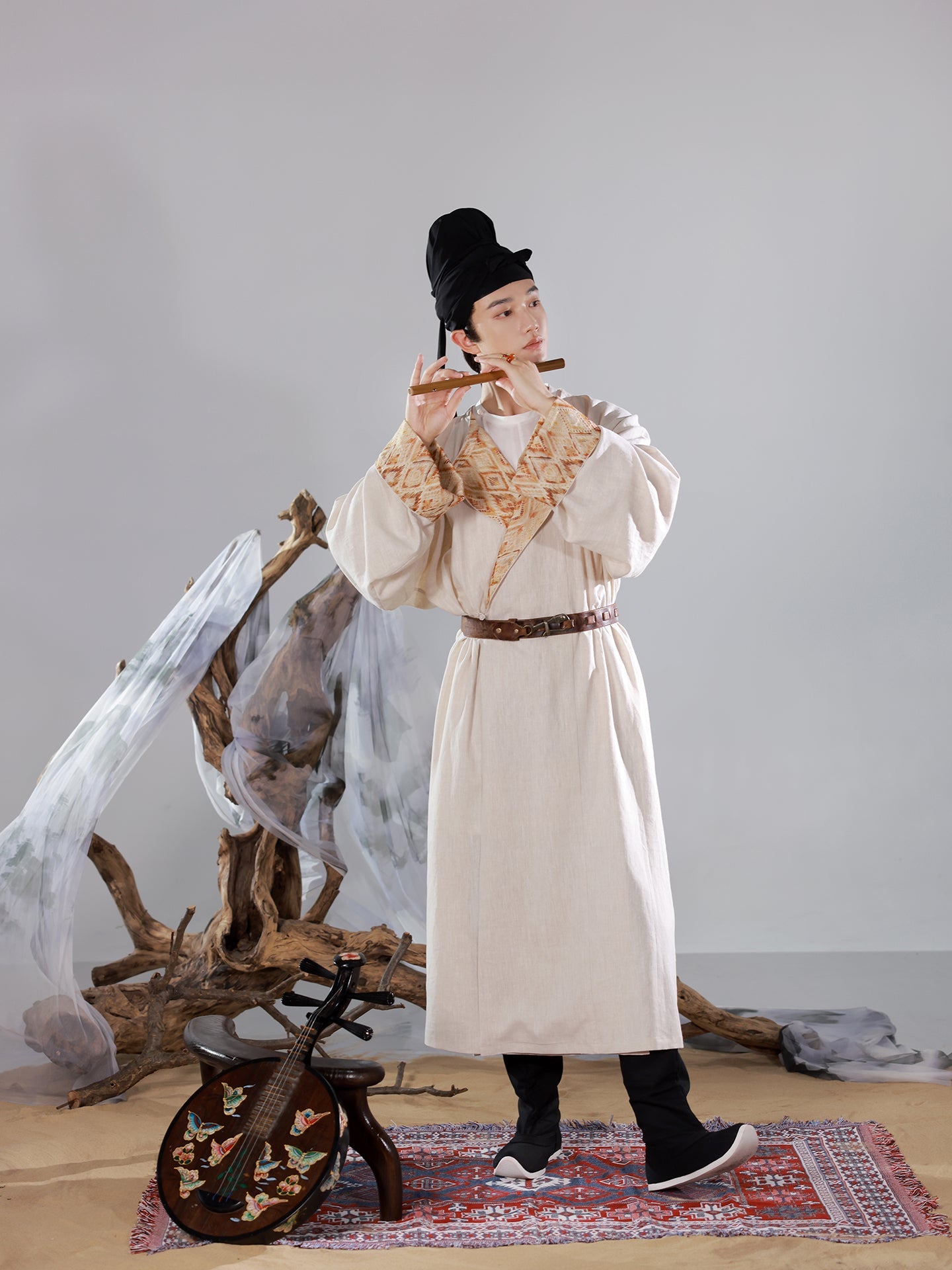 tang dynasty white round collar robe- Jianxi Hanfu