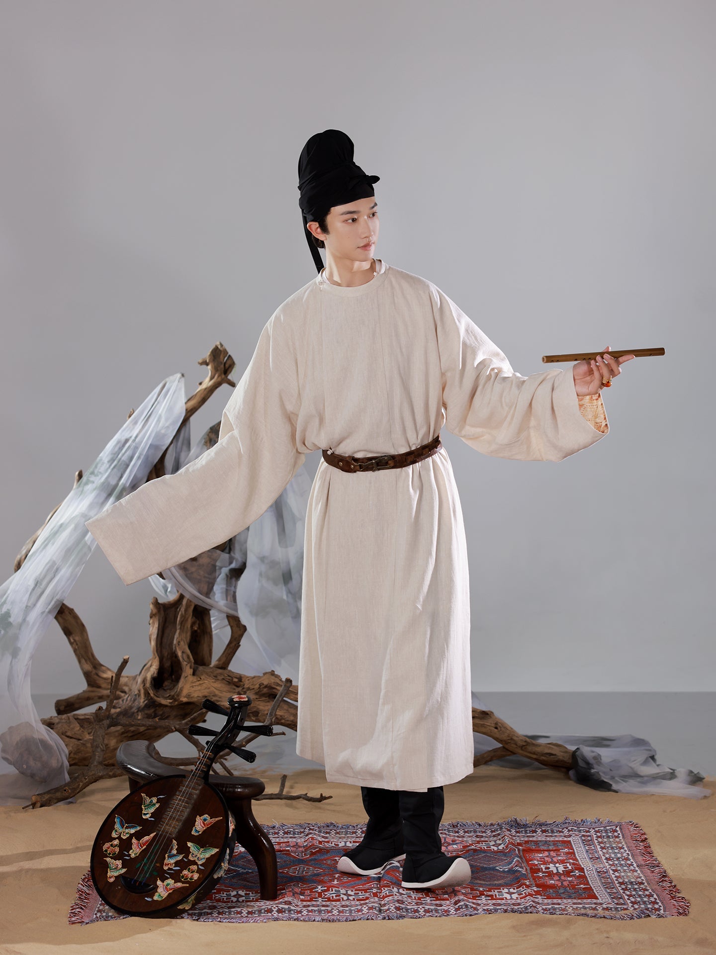 white robe male hanfu tang dynasty round collar robe- Jianxi Hanfu