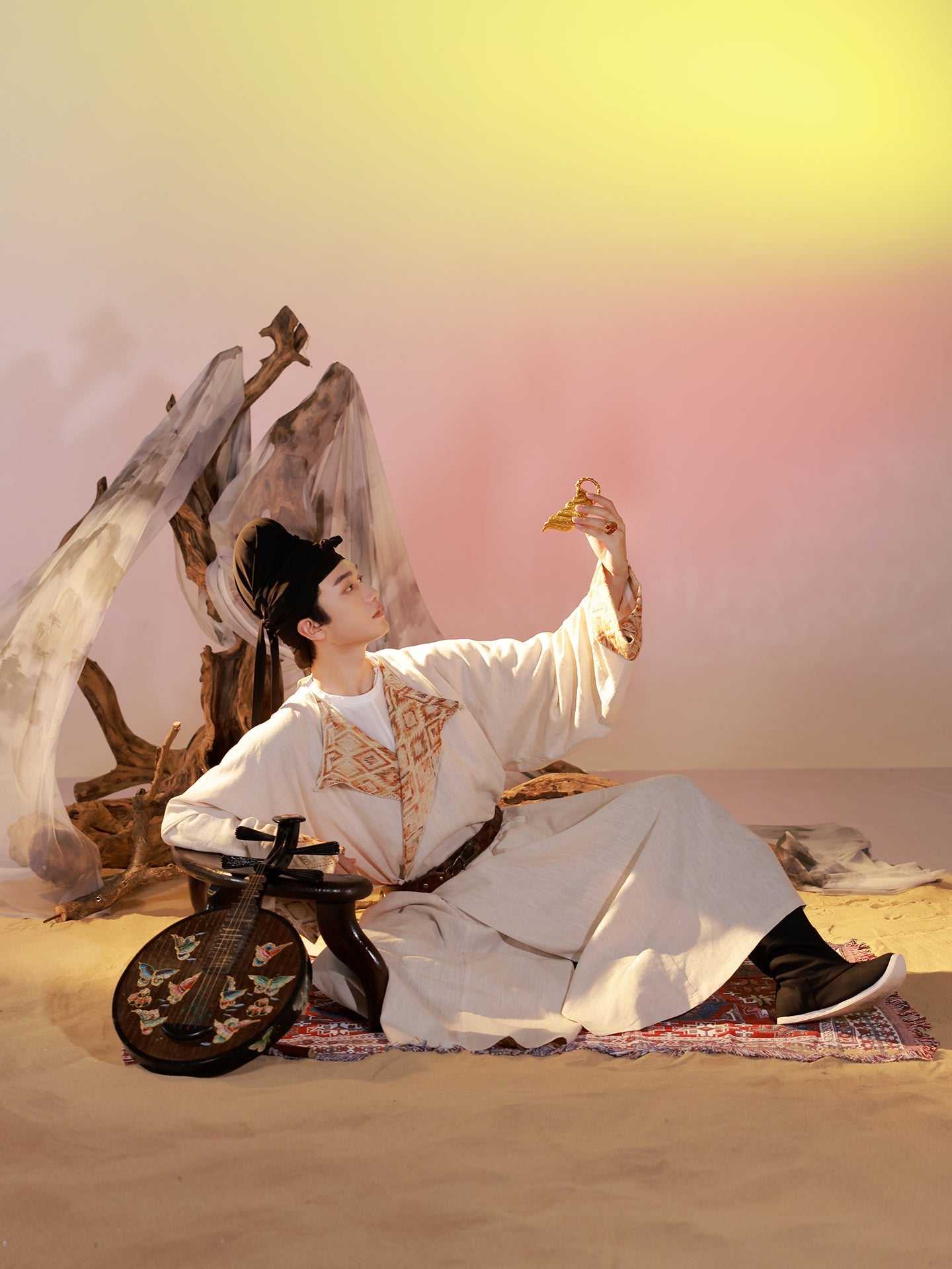 tang dynasty round collar robe white robe- Jianxi Hanfu