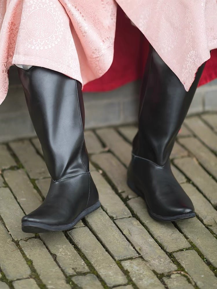 Tang Dynasty Six Stitched Black Leather Boots - Jianxi Hanfu