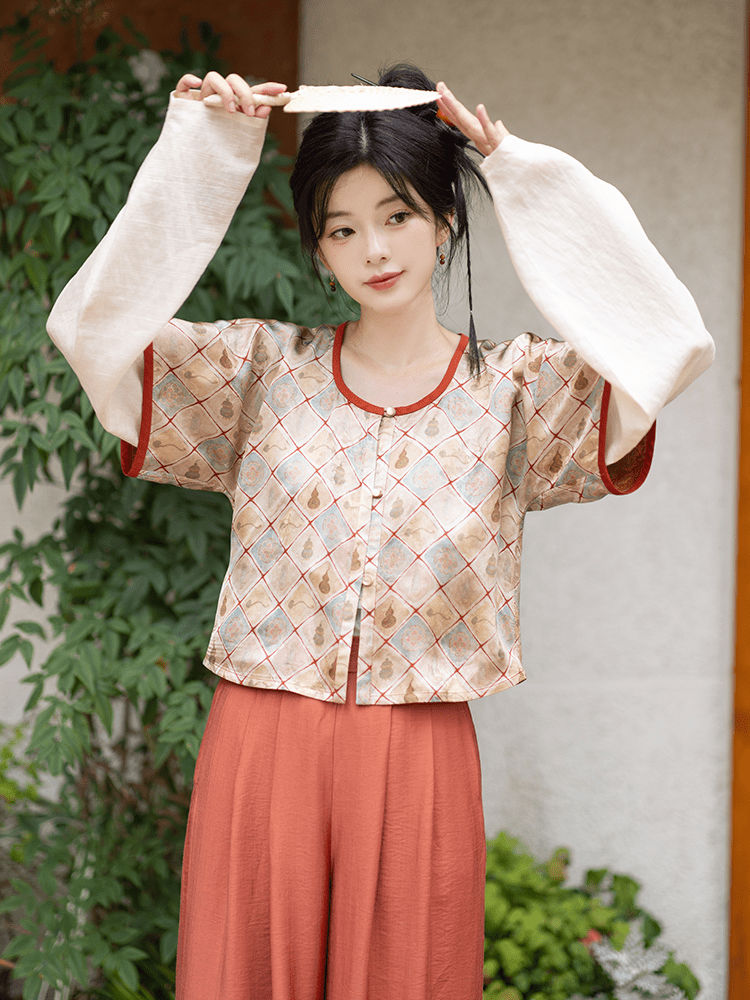 tang dynasty women's hanfu orange banbi shirt - Jianxi Hanfu