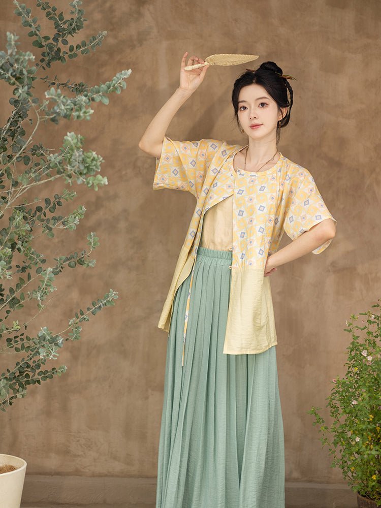 tang dynasty women's summer hanfu yellow shirt - Jianxi Hanfu