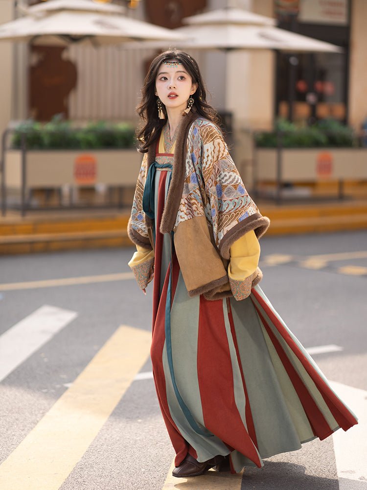chinese tang dynasty women's brown banbi coat ruqun dress - Jianxi Hanfu