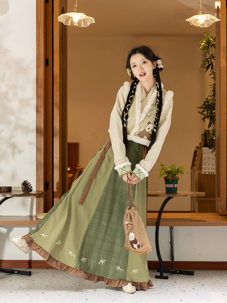 tang dynasty women's winter hanfu green cross collar shirt- Jianxi Hanfu