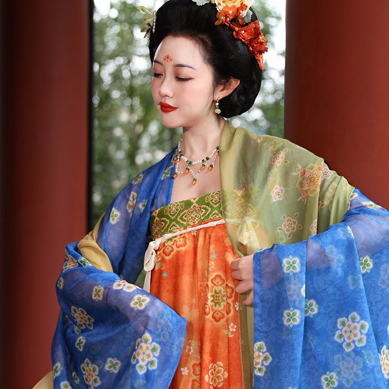 chinese tang dynasty women's summer plus size hanfu clothes blue dress - Jianxi Hanfu