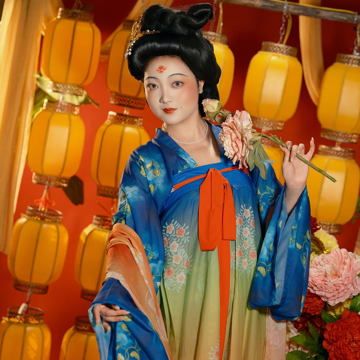 chinese tang dynasty women's plus size hanfu blue clothes - Jianxi Hanfu