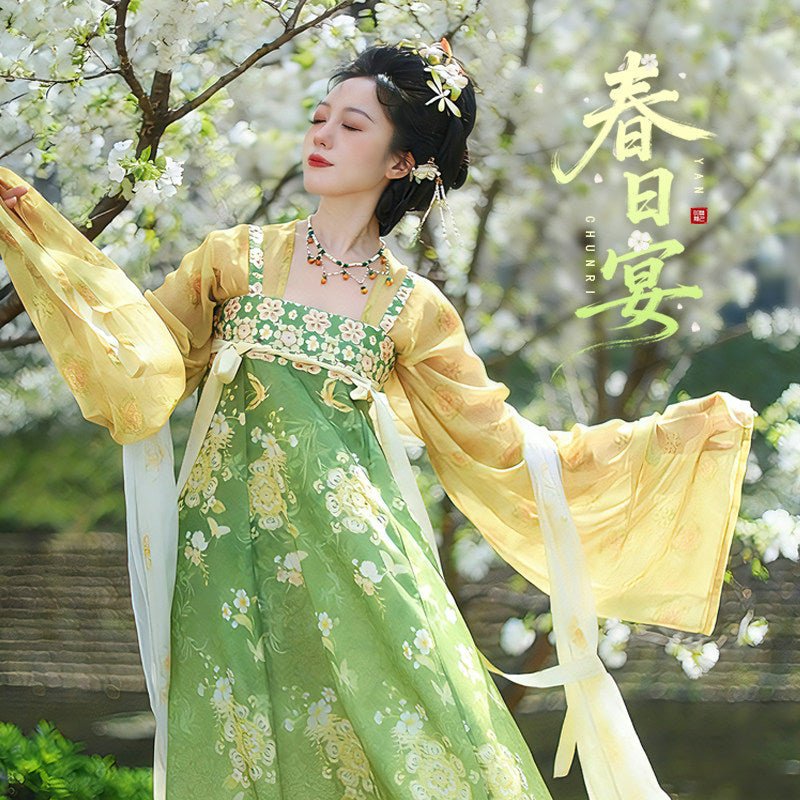 chinese tang dynasty women's summer plus size hanfu yellow shirt - Jianxi Hanfu