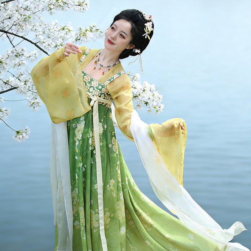 chinese tang dynasty women's plus size hanfu yellow shirt - Jianxi Hanfu