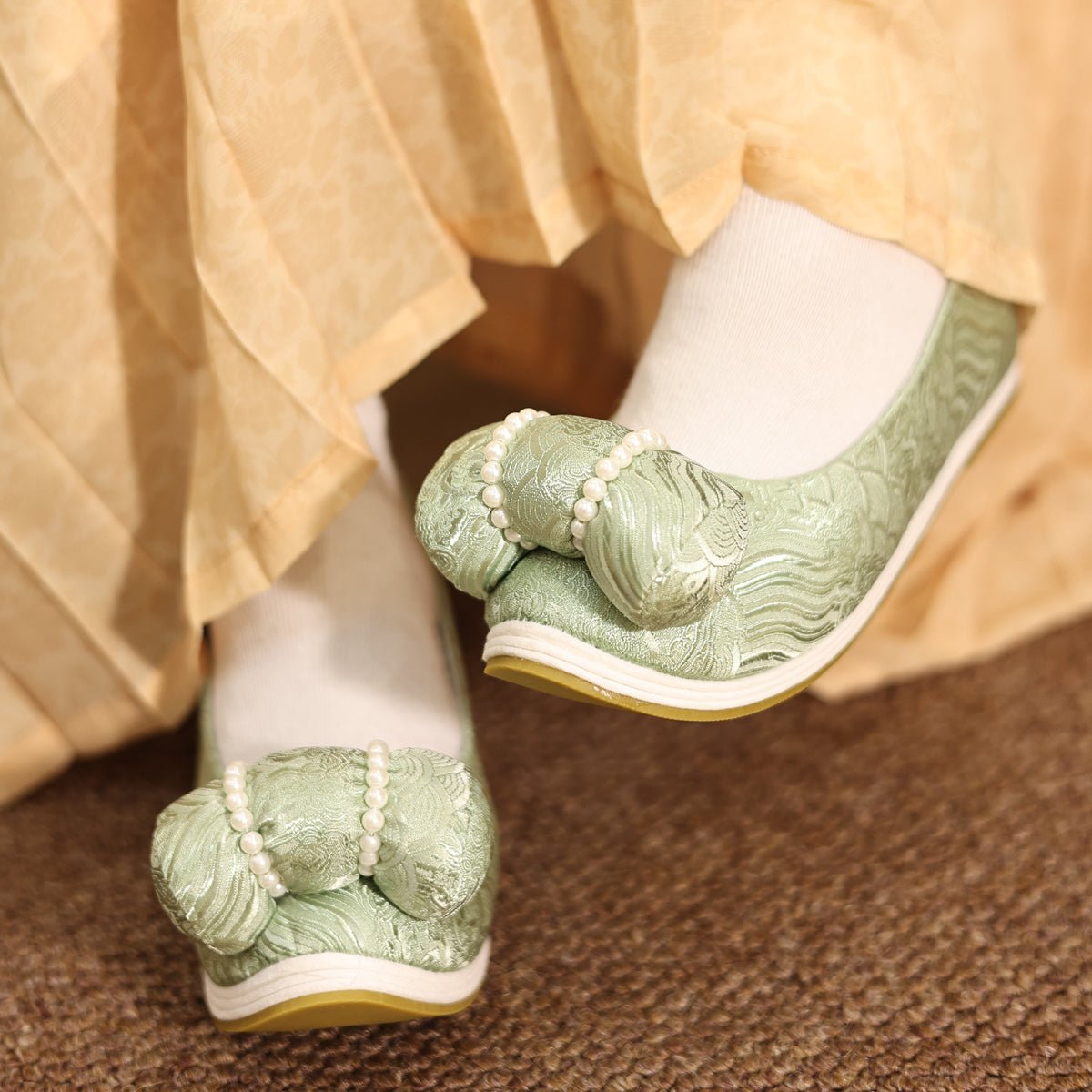 tang dynasty hanfu cloth shoes green women's shoes-Jianxi Hanfu