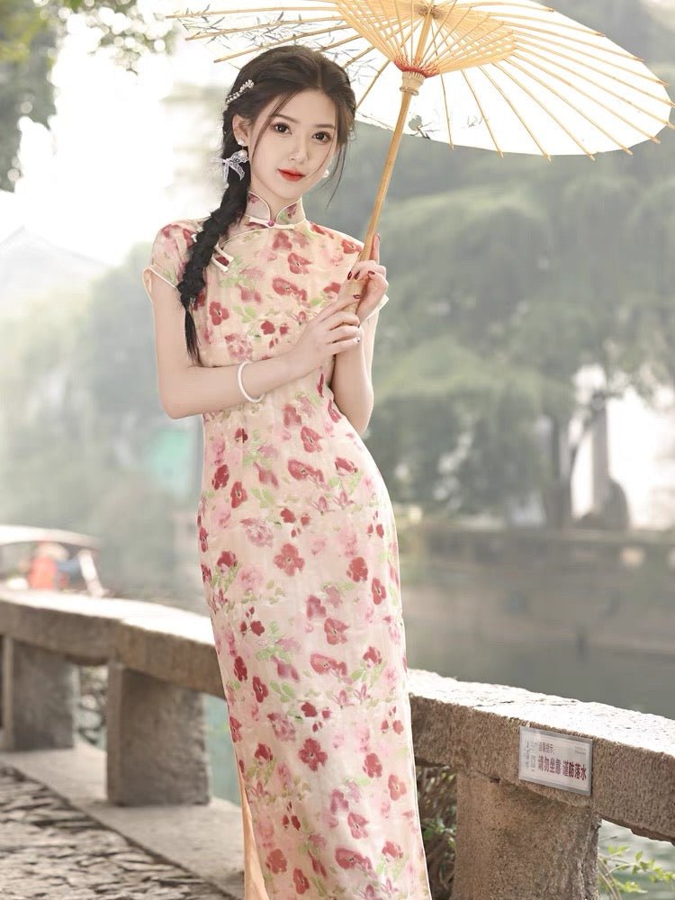 Vintage and Elegant Sleeveless Qipao Cheongsam Sui Hua - Jianxi Hanfu