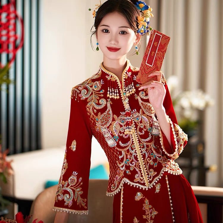 Asian Wedding Dress Women's Hanfu Wedding Dress-Happiness Asian Wedding Dress Women's Hanfu Wedding Dress-Happiness