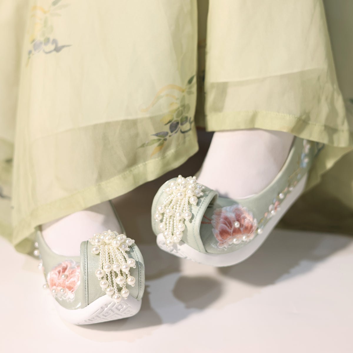 ladies shoes green ancient chinese shoes -Jianxi Hanfu