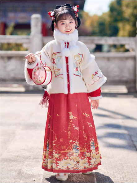 baby clothes baby costume Children's Hanfu Mamian Skirt warm set for winter New Year - Jianxi Hanfu