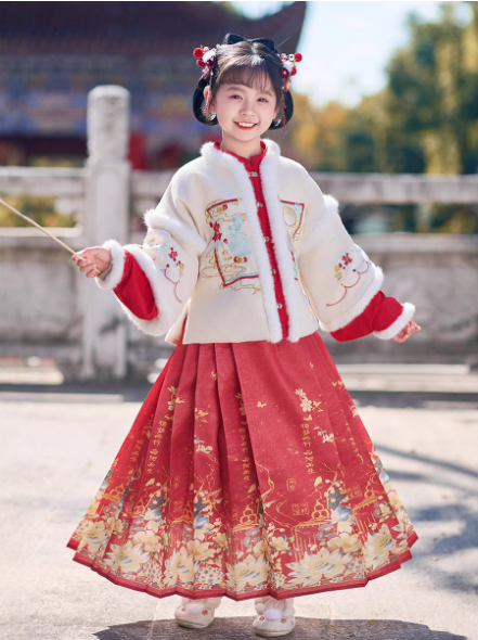 baby clothes baby costume Children's Hanfu Mamian Skirt warm set for winter New Year - Jianxi Hanfu