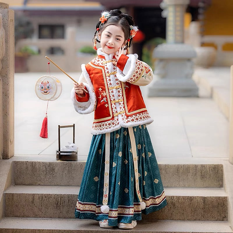 baby clothes baby costume Children Winter Hanfu Mamian Skirt Set For New Year - Jianxi Hanfu