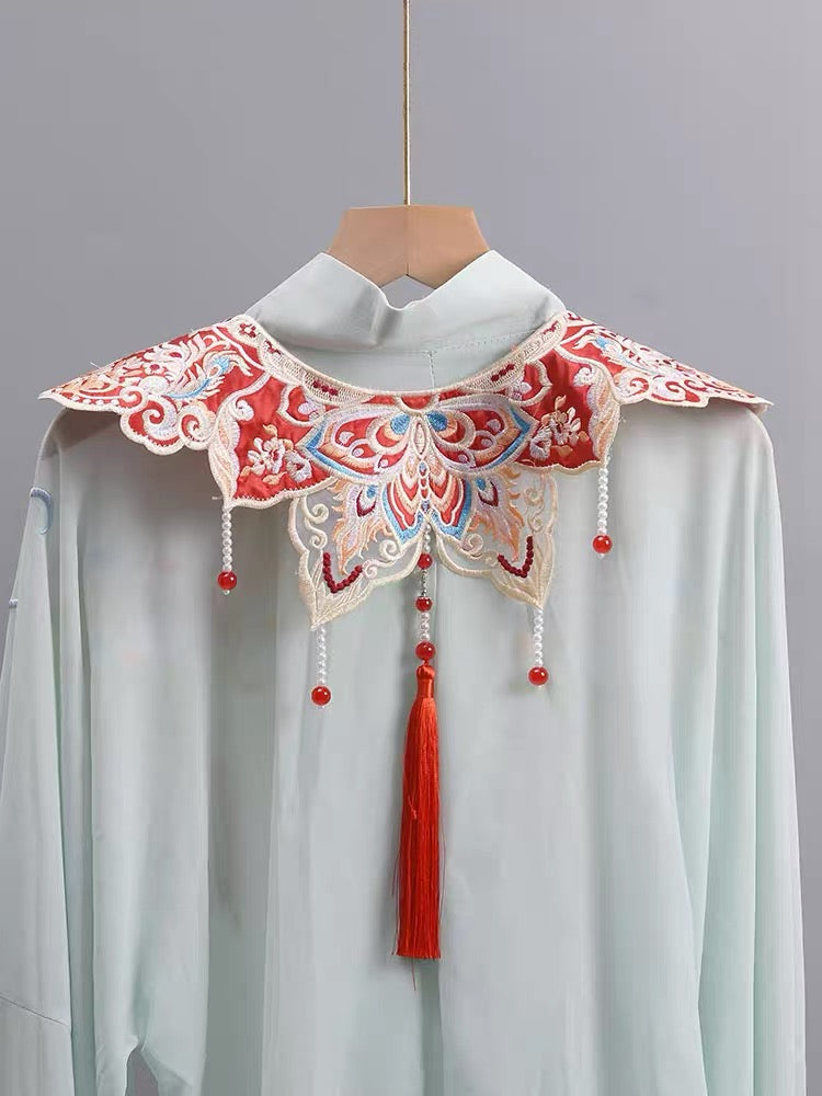 Hanfu Mamian Skirt Embroidered Yunjian - Tassel Lotus -Cloud Collar- Jianxi Hanfu