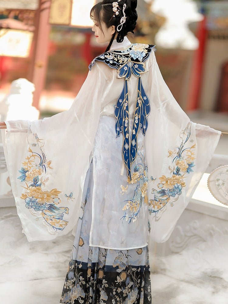 ming dynasty women's hanfu mamian skirt black yunjian cloud collar fake collar - Jianxi Hanfu