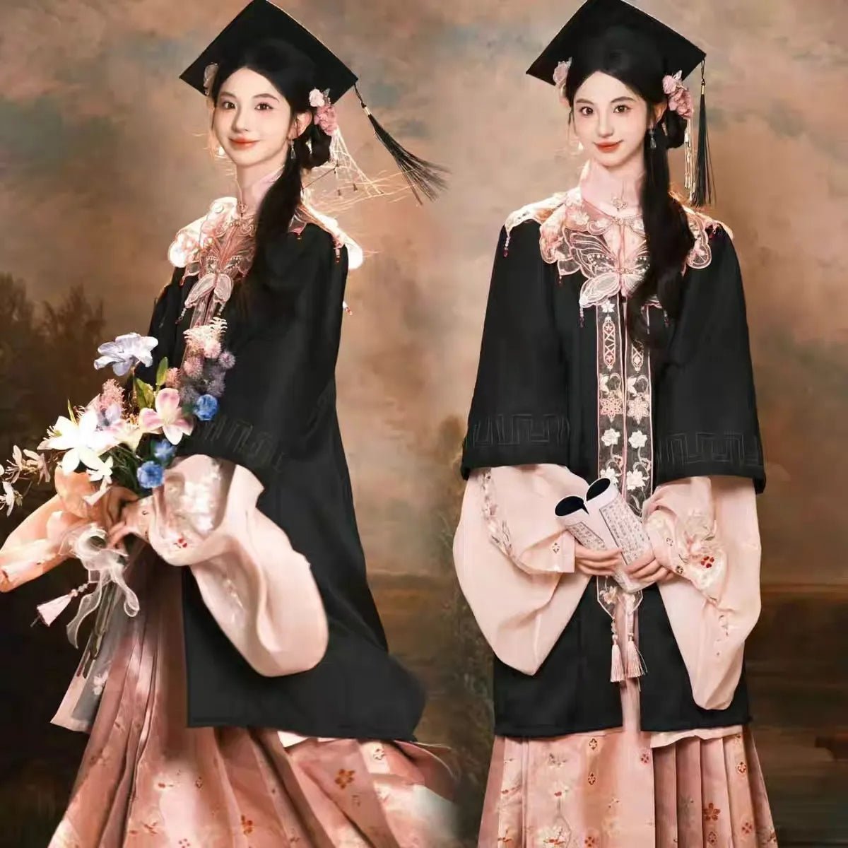 Chinese Style Bachelor's Graduation Blue Cloud Shoulder Red Yunjian