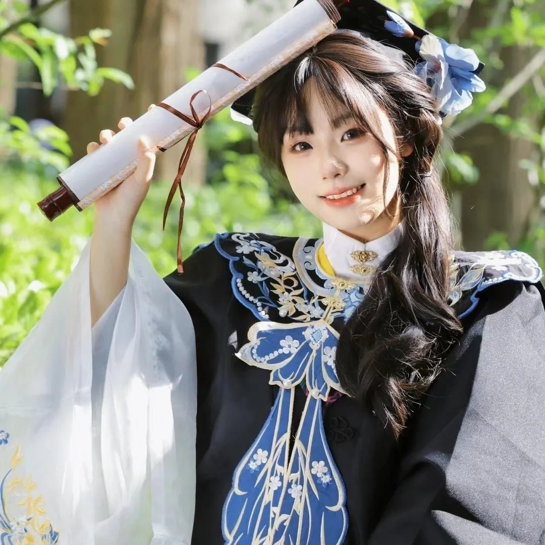Chinese Style Bachelor's Graduation Blue Cloud Shoulder Red Yunjian