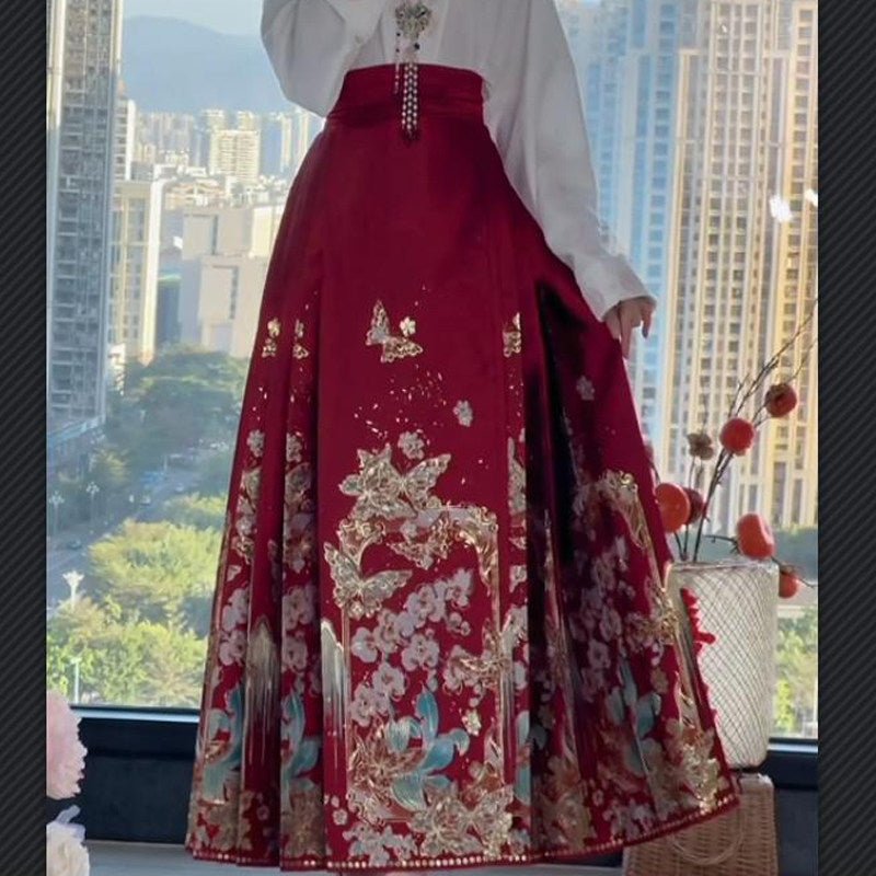 chinese women's hanfu red mamianqun wedding dress - Juiani Hanfu