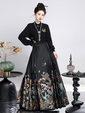 chinese women's hanfu black mamianqun wedding dress flower dress- Juiani Hanfu