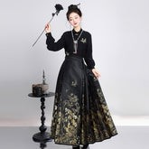 new chinese style ming dynasty women's hanfu black mamianqun butterfly pattern - Jianxi Hanfu