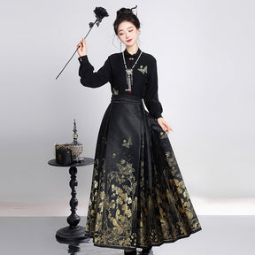 new chinese style ming dynasty women's hanfu black mamianqun butterfly pattern - Jianxi Hanfu