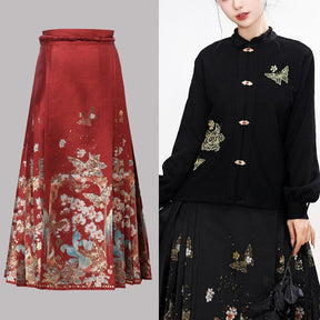 chinese women's hanfu red mamianqun wedding dress flower dress- Juiani Hanfu