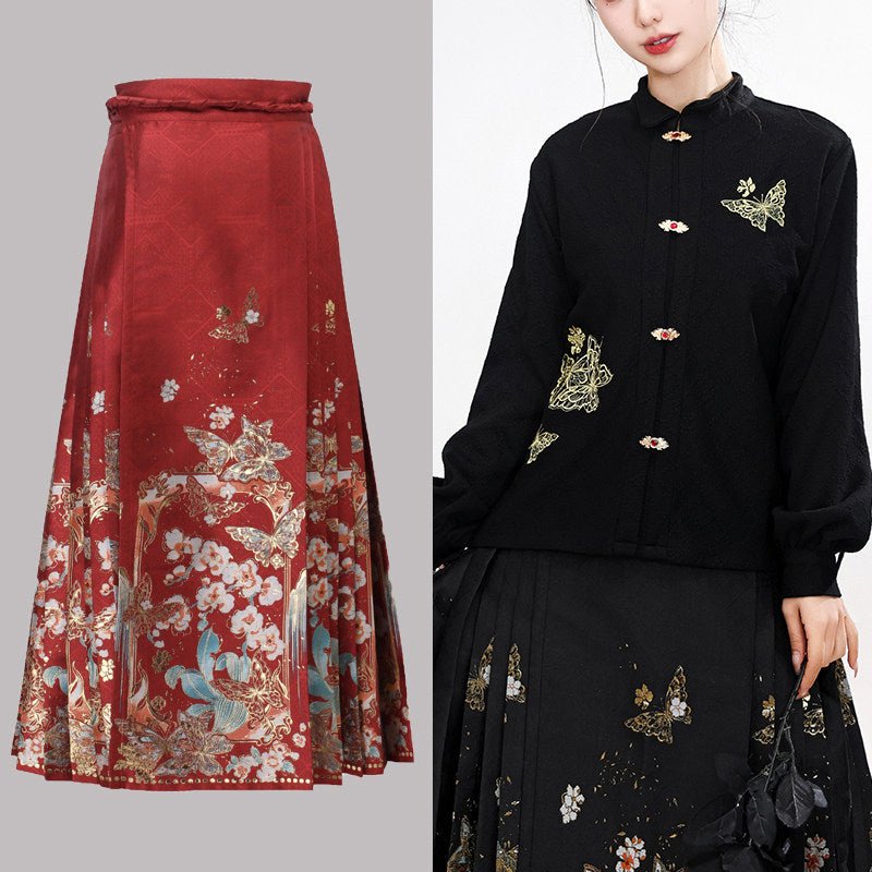 chinese women's hanfu red mamianqun wedding dress flower dress- Juiani Hanfu