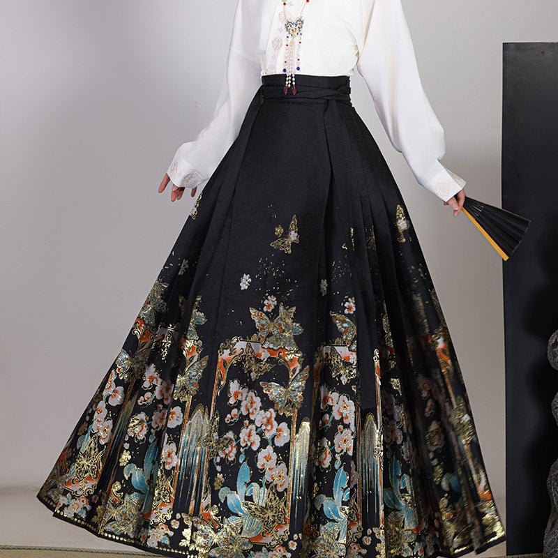 new chinese style ming dynasty women's hanfu black mamianqun - Jianxi Hanfu