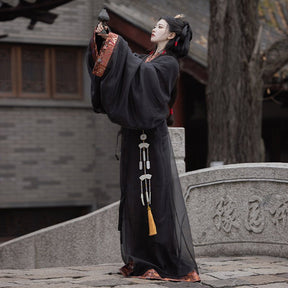 Black Hanfu Warring States Period Zhiju Robe - Jianxi Hanfu