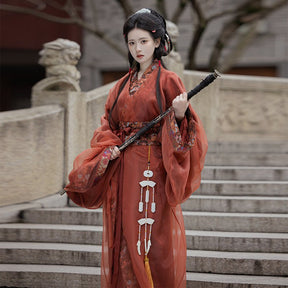 Chinese women's hanfu red robe costume-Jianxi Hanfu