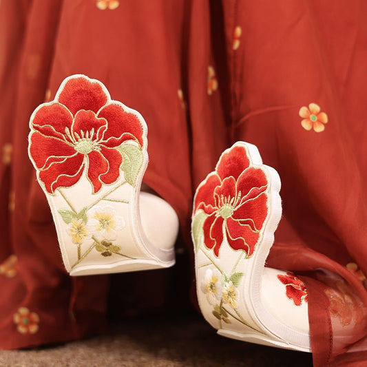 Camellia Tang Dynasty Hanfu Shoes - Jianxi Hanfu