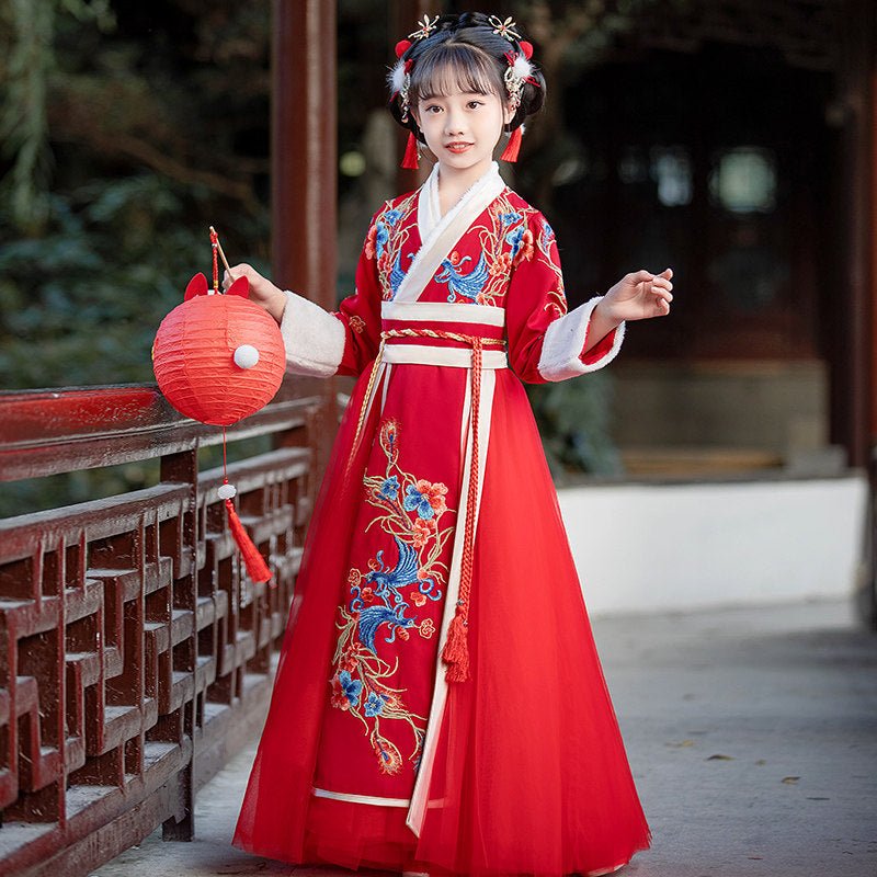 chinese style children's women's hanfu red ruqun dress - Jianxi Hanfu
