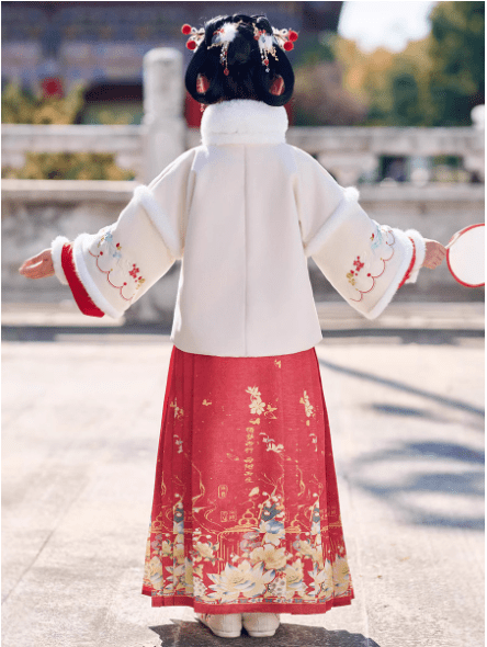 Children's Hanfu Mamian Skirt warm set for winter New Year - Jianxi Hanfu