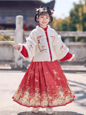 Children's Hanfu Mamian Skirt warm set for winter New Year - Jianxi Hanfu